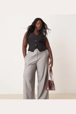 ASOS Pantalones de sastre grises de pernera recta holgada de ASOS DESIGN Curve
