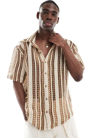Only & Sons Camisa beis a rayas marrones de croché de -Blanco