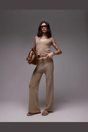 Topshop Pantalones con patrón de cuadros de punto de (parte de un conjunto)-Marrón