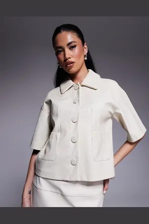 River Island Camisa color de manga corta de cuero sintético de -Blanco