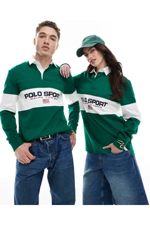 Ralph Lauren Polo unisex de estilo rugby de corte clásico extragrande con panel y logo de bandera en el pecho de la colección cápsula Sport de