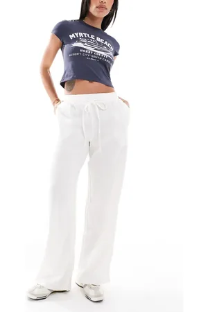 New Look Pantalones blancos de pernera ancha de mezcla de lino de