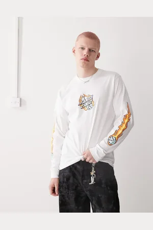 Santa Cruz Camiseta negra de manga larga con estampado de dados en llamas Flaming Dice de