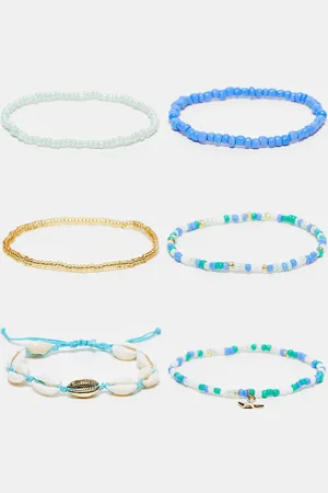 DesignB London Pack de 6 pulseras azules y doradas de cuentas y conchas con charm de estrella de mar de