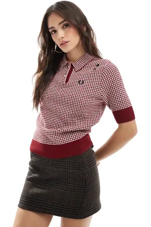 Fred Perry Camisa de manga corta a cuadros vichy rojos y blancos de punto de x Amy Winehouse