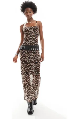 Noisy May Vestido largo con estampado de leopardo de malla de -Marrón