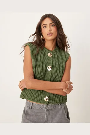 ASOS Chaleco de punto grueso con botones dorados de -Verde