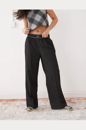 Monki Pantalones negros de pernera ancha con cinturilla estilo bóxer de