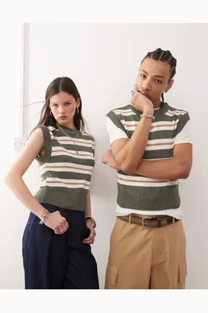 Reclaimed Top verde a rayas unisex sin mangas de corte cuadrado de punto de -Multicolor