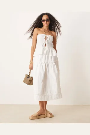 ASOS Falda midi blanca de estilo bohemio con bajo bordado de