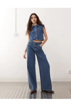 Noisy May Vaqueros azul medio holgados de talle alto con inserto acampanado de (parte de un conjunto)