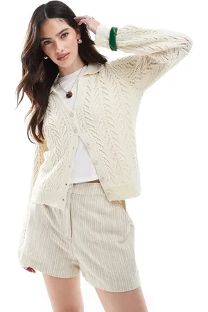 Miss Selfridge Top color con bordes festoneados en contraste de punto de -Blanco