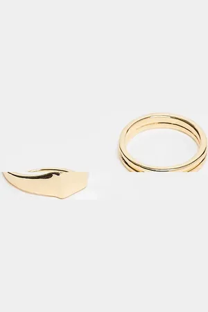 FADED FUTURE Pack de 2 anillos dorados estilo sello y liso de