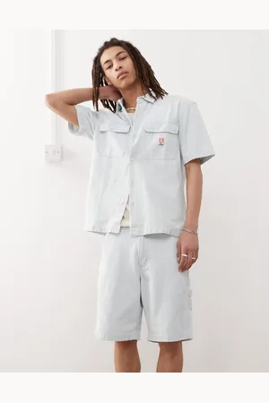 Wrangler Camisa vaquera de manga corta y estilo worker con estampado milrayas y Casey Jones de (parte de un conjunto)-Azul
