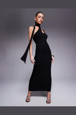 ASOS Vestido midi con aberturas asimétricas al cuello estilo halter anudado de