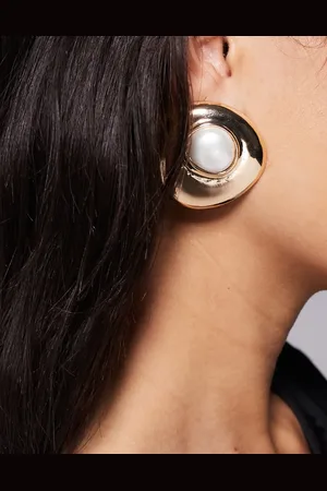 ASOS Pendientes de botón dorados con diseño redondo abstracto y detalle de perla de