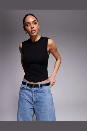 River Island Top sin mangas de canalé de