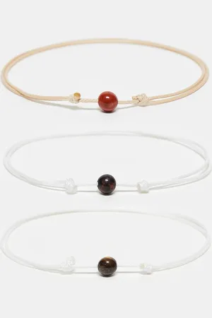 FADED FUTURE Pack de 3 pulseras marrones de cordón con piedras naturales de