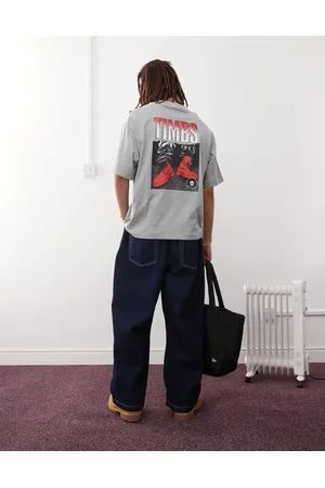 Timberland Camiseta gris extragrande con estampado trasero de zapatos de 6" de