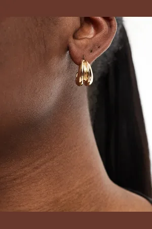 Accessorize Pendientes de aro dorados con diseño doble de