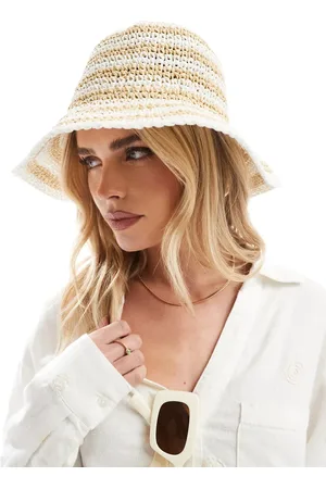 Accessorize Sombrero de pescador y beis a rayas de paja de