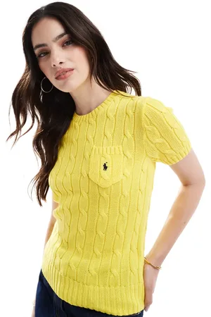 Ralph Lauren Jersey amarillo luminoso de manga corta de punto de ochos de