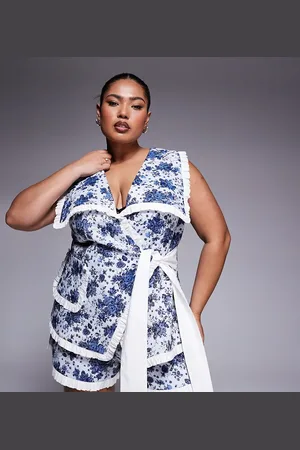 ASOS Chaleco con patrón floral de jacquard, lazada en el lateral y ribetes en contraste de popelina de Curve (parte de un conjunto)