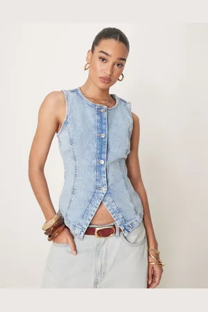 Gina Tricot Chaleco vaquero estructurado con lavado azul claro de