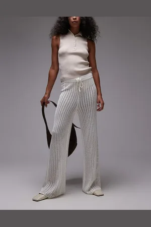 Topshop Pantalones color con panales bordados de punto calado de -Blanco