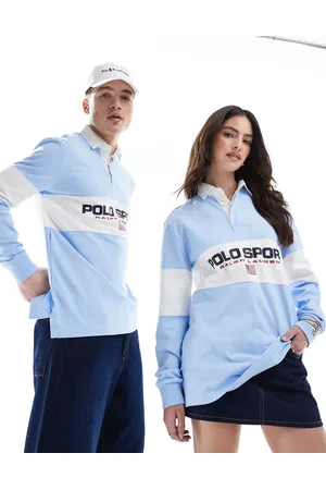 Ralph Lauren Polo unisex de estilo rugby de corte clásico extragrande con panel y logo de bandera en el pecho de la colección cápsula Sport de