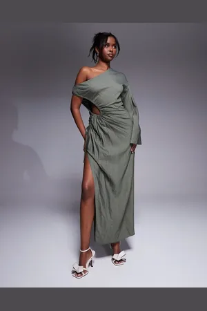 ASOS Vestido largo con abertura y cordón ajustable de -Verde