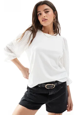 Object Camiseta blanca con mangas transparentes texturizadas de -Blanco