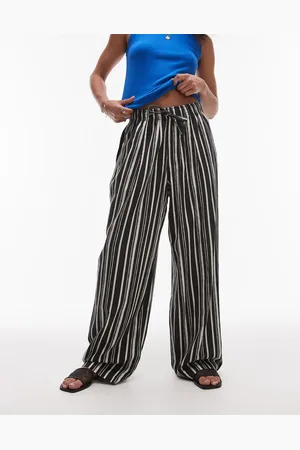 Topshop Pantalones monocromáticas a rayas efecto pintado de corte globo de mezcla de lino de -Multicolor