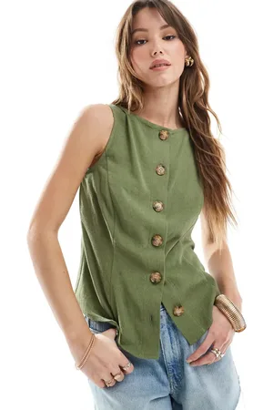 ASOS Chaleco con botones delanteros de tejido efecto lino de -Verde