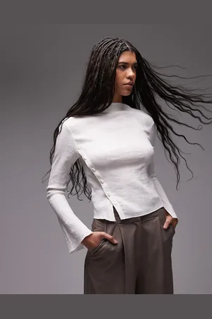 & OTHER STORIES Blusa blanca de manga larga con tapeta de botones asimétrica de tejido texturizado transparente de