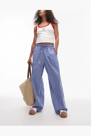 Topshop Pantalones a rayas de pernera ancha sin cierres de popelina de