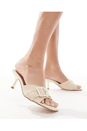 New Look Mules color con tacón de rafia de -Blanco