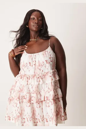 ASOS Vestido corto escalonado con y volantes de ASOS DESIGN Curve-Multicolor