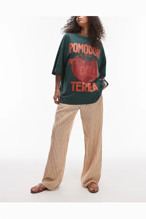 Topshop Pantalones a rayas de pernera recta de mezcla de lino de -Neutro