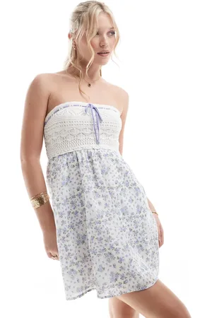 Hollister Vestido corto con escote palabra de honor de croché de -Amarillo