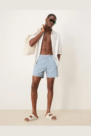 Abercrombie & Fitch Shorts de baño color turquesa a rayas elásticos de -Azul