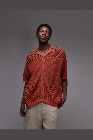 Topman Polo color óxido con patrón de punto calado de -Naranja