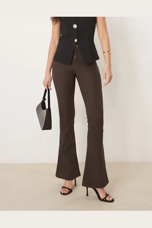 Gina Tricot Pantalones marrones elásticos de talle bajo y corte acampanado de
