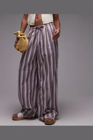 Topshop Pantalones morados a rayas de pernera recta de popelina de