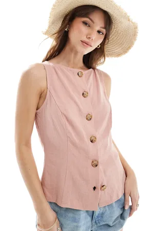 ASOS Chaleco rosa pétalo con botones delanteros de tejido efecto lino de