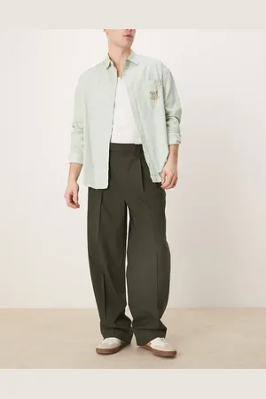 ASOS Pantalones de vestir verdes de pernera ancha con pinzas dobles de