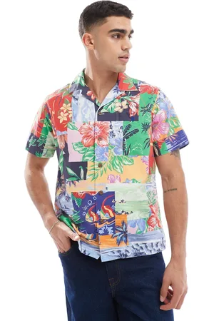 Ralph Lauren Camisa Oxford de corte clásico extragrande y manga corta con estampado playero tipo patchwork y cuello de solapas de
