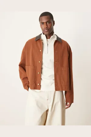 ASOS Chaqueta estilo worker color de corte cuadrado extragrande con cuello de cuero sintético de -Marrón