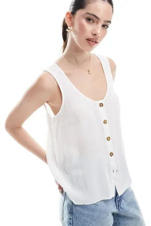 VERO MODA Top blanco abotonado sin mangas de