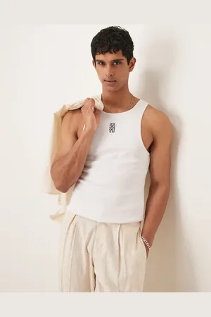 ASOS Camiseta blanca ajustada de tirantes con logo bordado de tejido grueso de 300 g/m² de